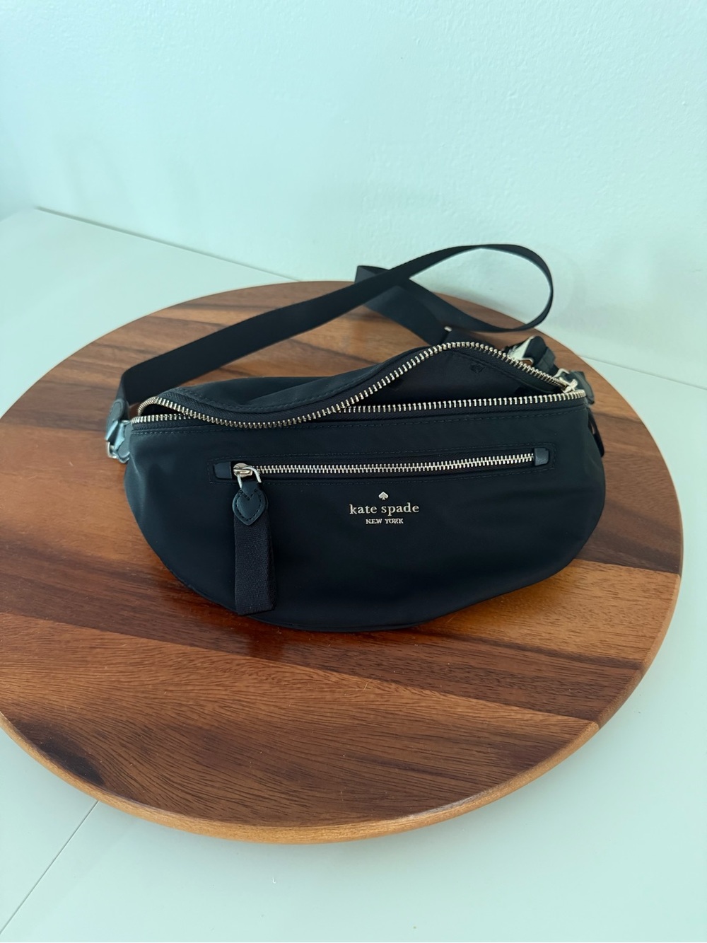 kate spade Black Nylon Belt Bag with Silver Zippers